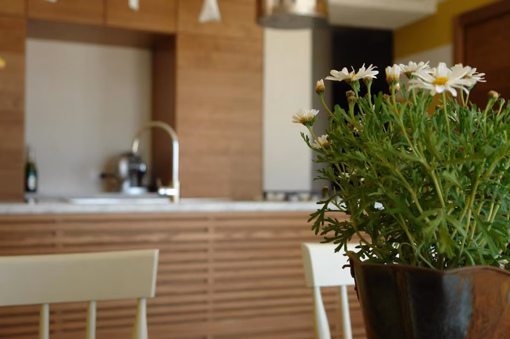 Cucina con tavolo e lavandino dell’appartamento a Vasto Marina